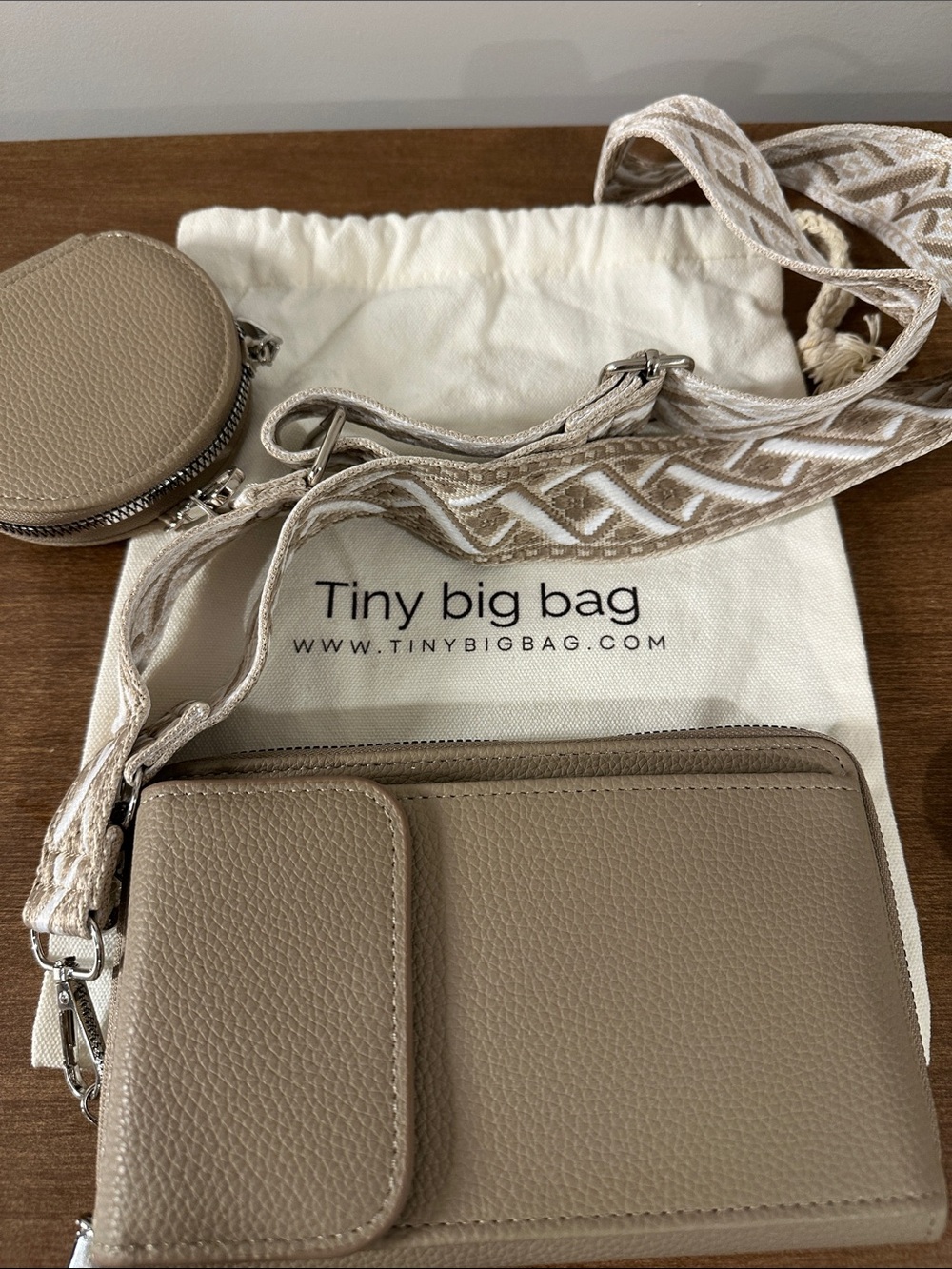 Women’s Taupe Crossbody Wallet with Coin Pouch and phone holder